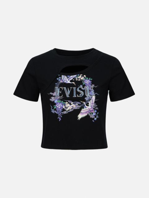 CRANES AND WISTERIA PRINT FASHION FIT  CUT-OUT T-SHIRT