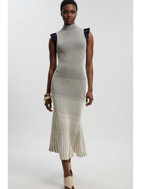 Pointelle Frill Sleeve Knit Midi Dress