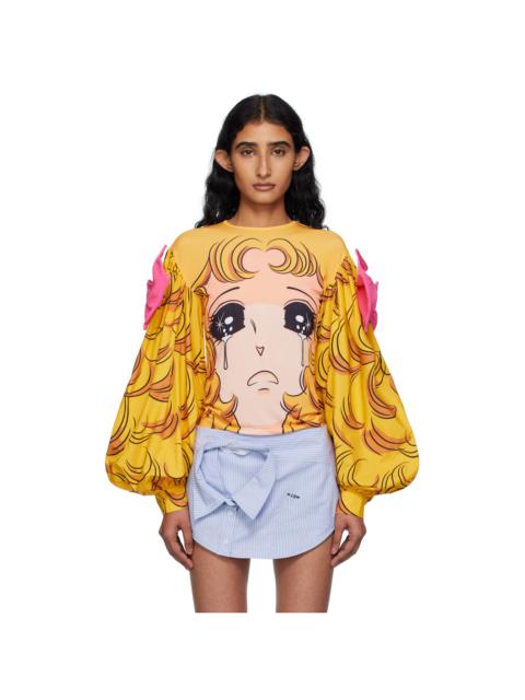 Yellow Crying Girl Puff Sleeve Ribbon T-shirt