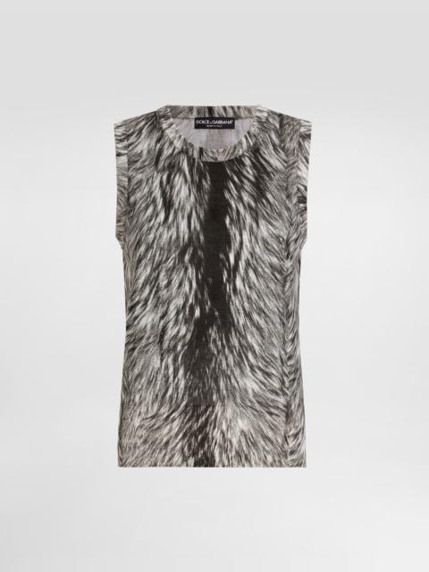 Silk tank top with fur print