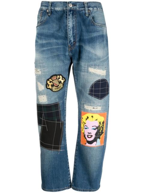 Patchwork cropped jeans