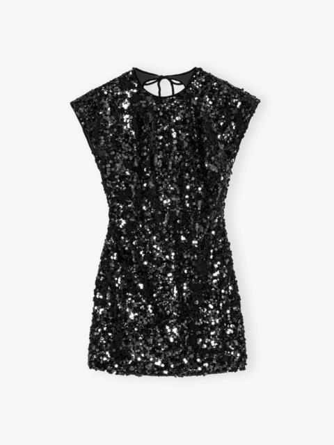 BLACK VELVET SEQUINS MINI DRESS