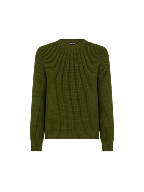 MERINO HALF CARDIGAN STITCH CREW NECK