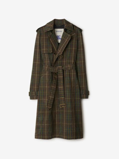 Long Check Cotton Trench Coat