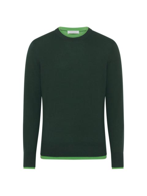 Wells Reversible Knit Sweater in English Green & Fluorescent Green Cashmere Silk