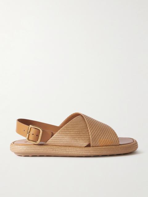 Gomma Leather-trimmed Raffia Slingback Sandals