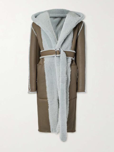 Belted Shearling Hooded Coat