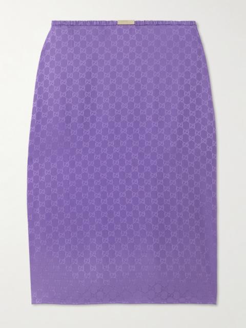 Embellished Ruched Silk-jacquard Midi Skirt