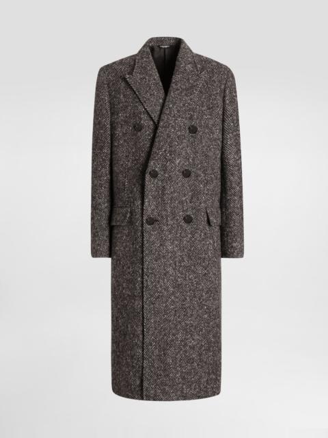 Double-breasted herringbone coat