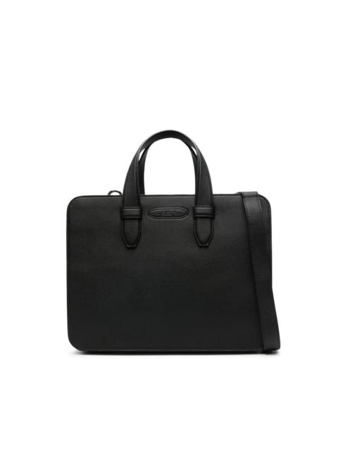 logo-embossed leather briefcase
