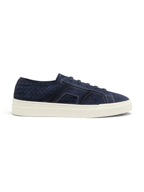 Men's blue woven suede Double Buckle Sneaker