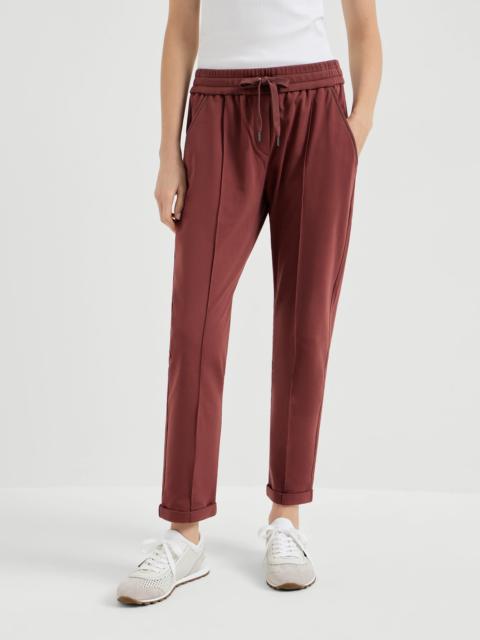 Stretch cotton lightweight French terry track trousers with monili