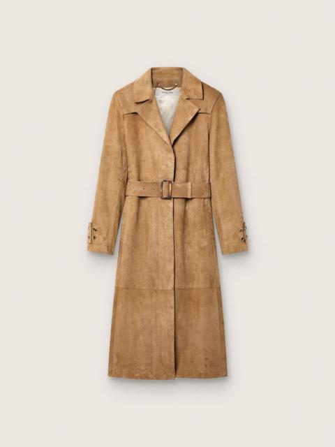 Women's belted trench coat in sand-colored suede