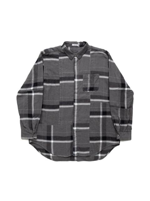 Combo Short Collar Shirt Cotton Brushed Big Plaid - Grey x Black