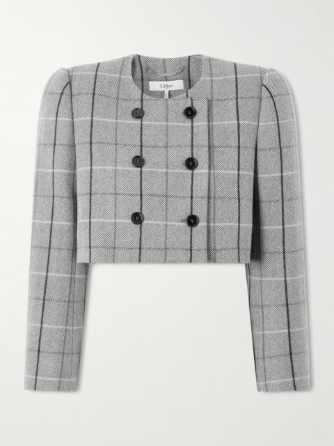 Cropped Double-breasted Checked Wool Jacket