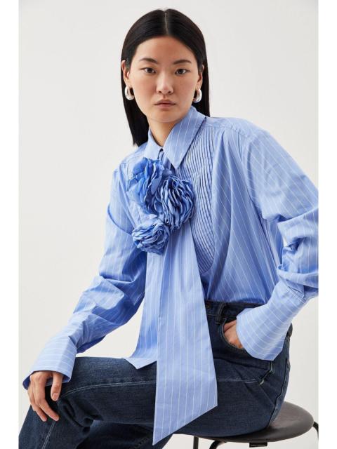 Striped Cotton Woven Shirt With Rosette