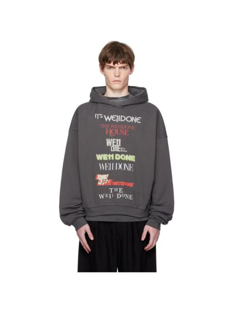 Gray Multi Logo Print Hoodie