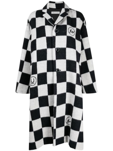 check-print button-up coat