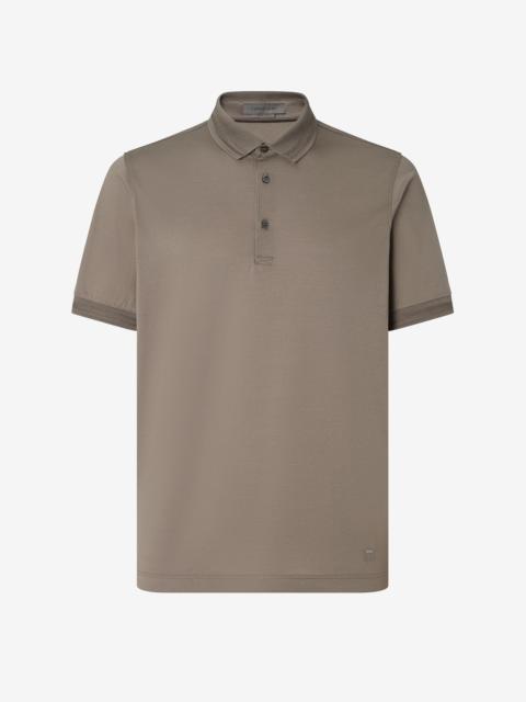 Taupe button-up polo shirt in lisle cotton