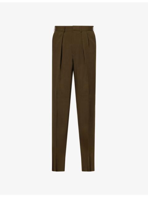 Pleated Wide-Leg Wool-Blend Trousers
