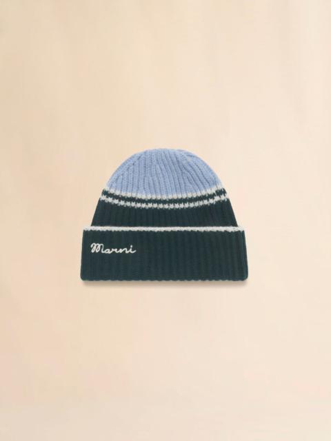 LIGHT BLUE WOOL-CASHMERE FISHERMAN'S RIB BEANIE