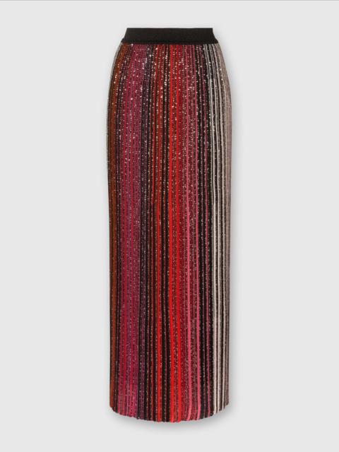 Striped partial long skirt with sequins