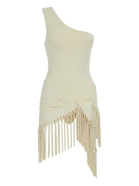 one-shoulder fringe swimsuit