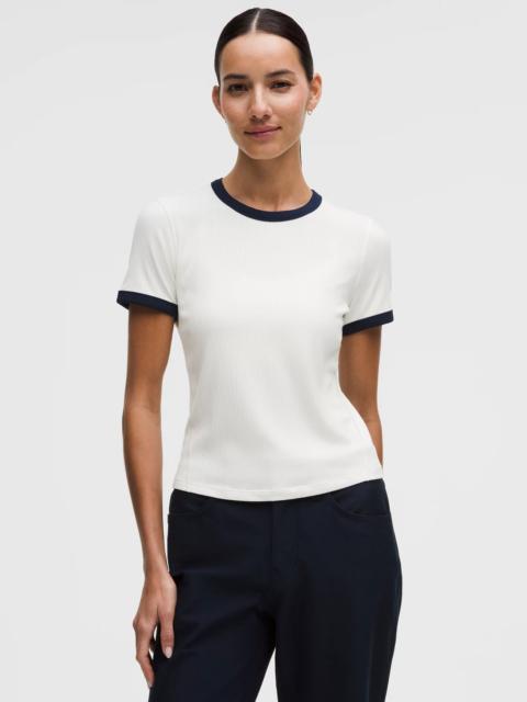 Hold Tight Micro-Rib Straight-Hem T-Shirt