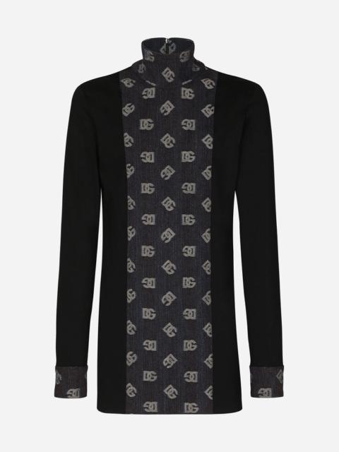 High-necked T-shirt with jacquard DG details