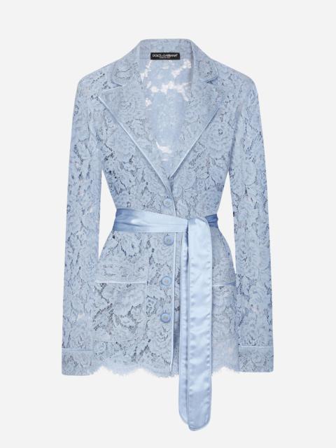 Floral cordonetto lace pajama shirt with DG logo