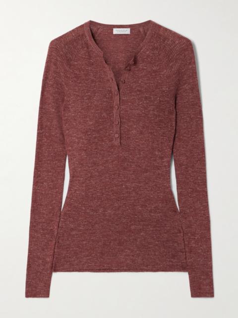 Anges Ribbed Cashmere, Silk And Hemp-blend Henley Top