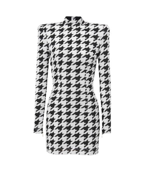 Short houndstooth print velvet dress
