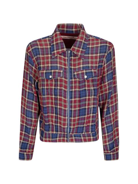 zipped checked shirt jacket