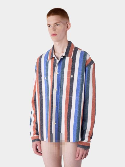 OVER SHIRT W/ POCKETS / flannel / multicolor stripes
