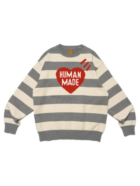 Human Made Striped Heart Knit Sweater Grey