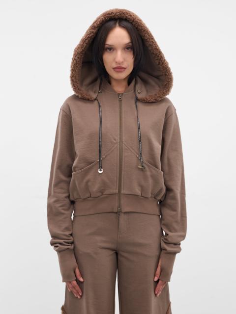 Taupe Detachable Hood Bomber Jacket