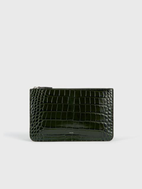 Threefold croco-embossed clutch dark green