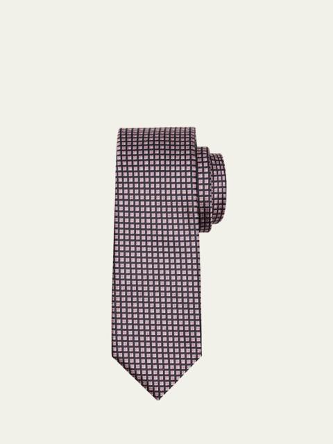 Men's Cinque Pieghe Grid Check Silk Tie