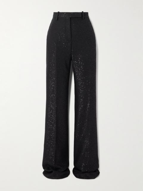 Sequin-embellished Wool-blend Twill Straight-leg Pants