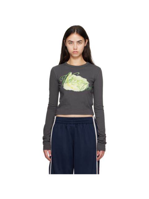 Gray Cropped Pastel Teddy Long Sleeve T-shirt