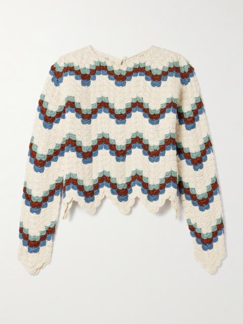 Safi Cropped Scalloped Crocheted Organic Cotton Top