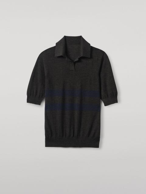 Coira Dark Grey & Navy Superfine Cashmere Polo Shirt