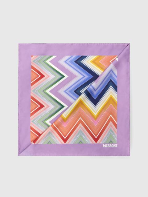 Silk foulard with macro zigzag print and logo