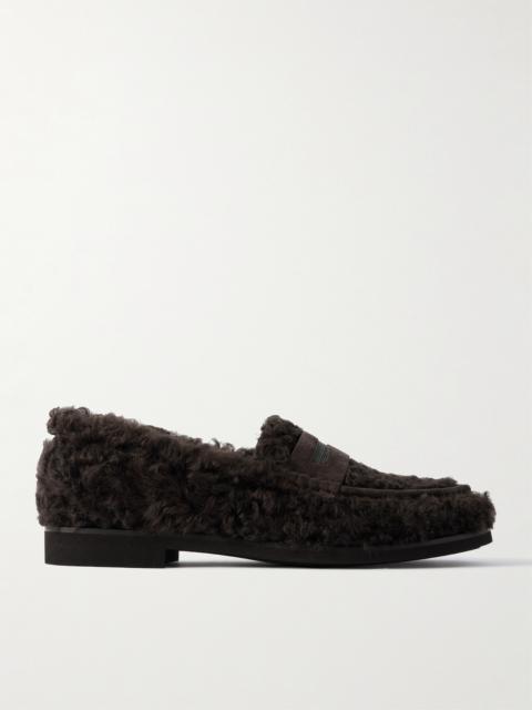 Bead-embellished Suede-trimmed Shearling Loafers