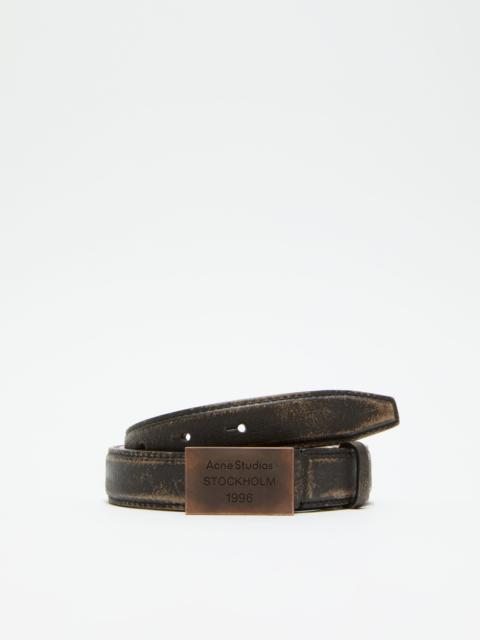 Engraved Logo leather belt - Dark brown/beige