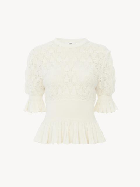 SHORT-SLEEVE RUFFLED SWEATER IN A WOOL-MIX KNIT