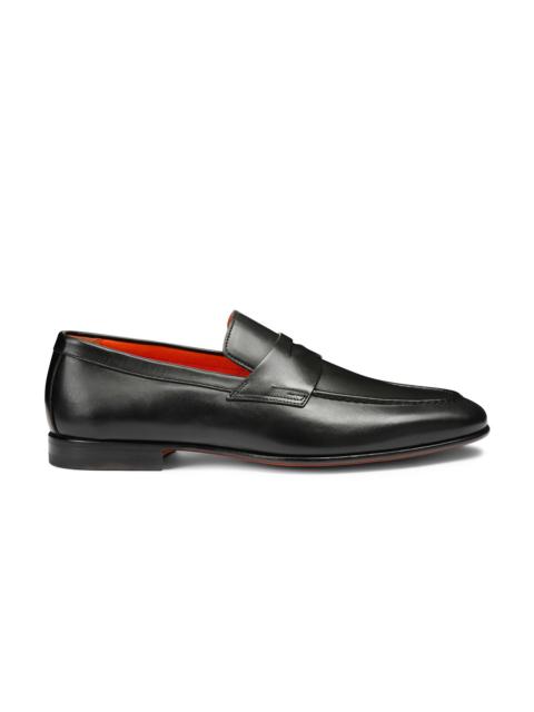 Men's polished black leather penny loafer
