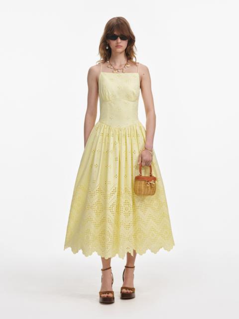 Yellow Cotton Broderie Midi Dress