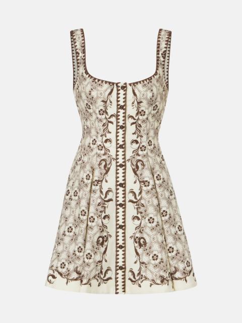 Printed linen and cotton minidress