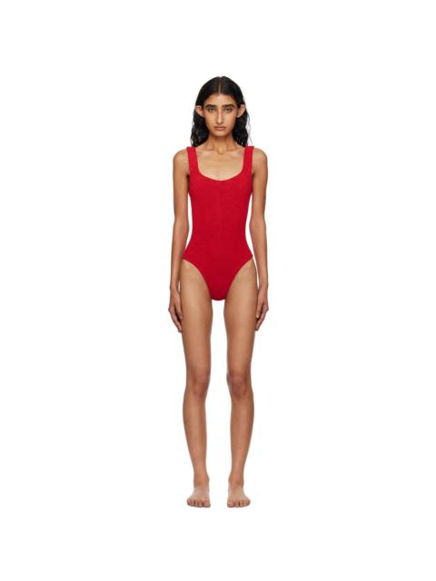 Red Square Neck Swimsuit